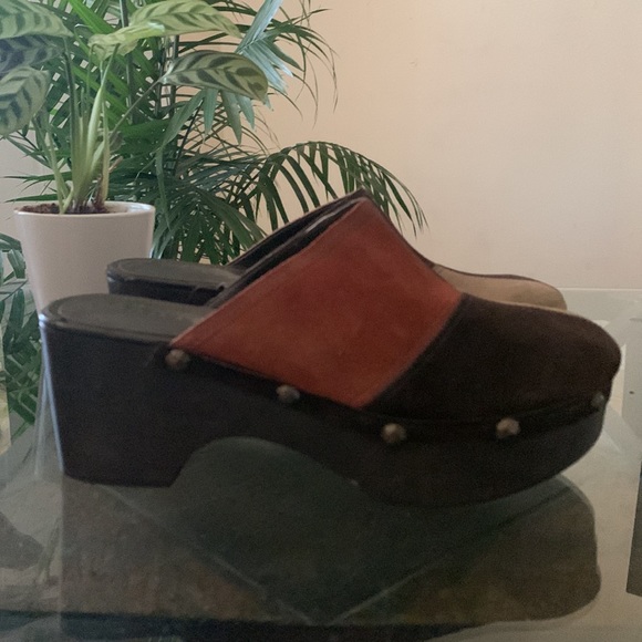 Y2K 90s FRANCO SARTO Chunky Suede Color-Block Studded Clog - Picture 5 of 11